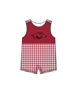 MOQ 5 pcs maroon plaids sleeveless baby boys team romper