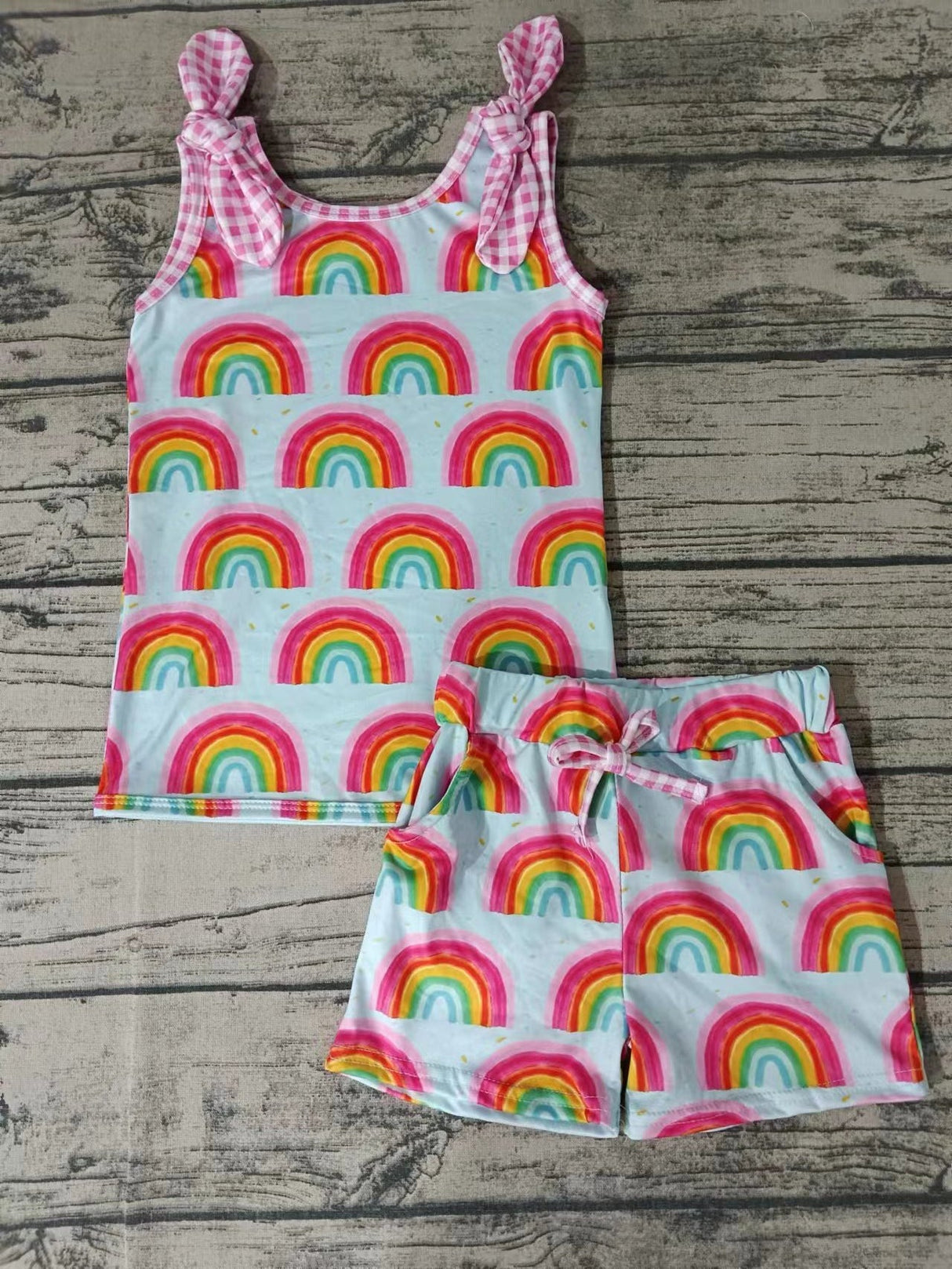 MOQ 3 sleeveless rainbow top shorts girls clothes