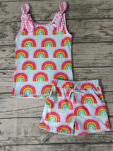 MOQ 3 sleeveless rainbow top shorts girls clothes