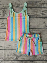 MOQ 3 sleeveless colorful stripe top shorts girls clothes