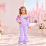MOQ 5 Long sleeves princess polka dots ruffle top pants girls outfits