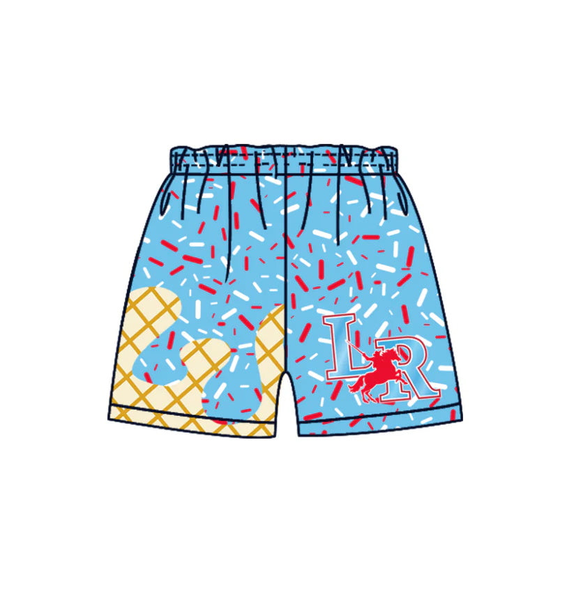 MOQ 3 pcs L R light blue ice cream sprinkle kids boys team shorts