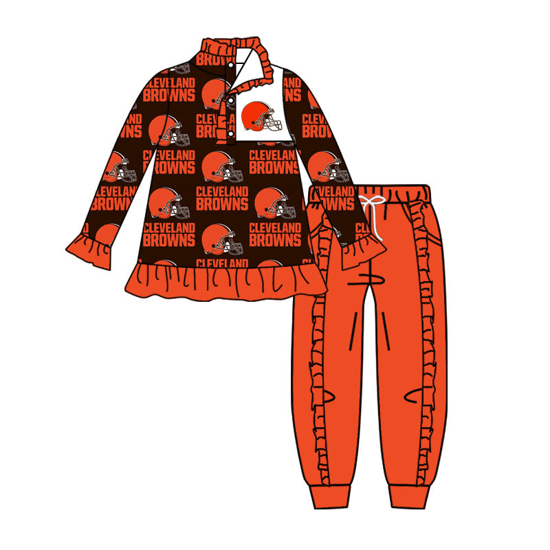 MOQ 3 pcs orange black B pullover pants girls team outfits