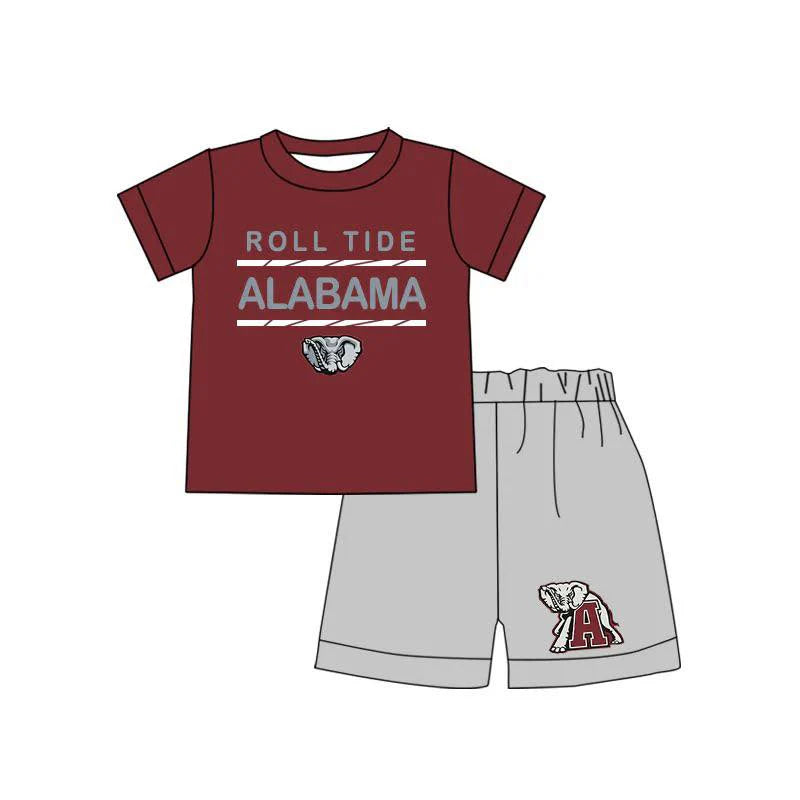 MOQ 3 pcs short sleeves maroon elephant top shorts boys team clothes