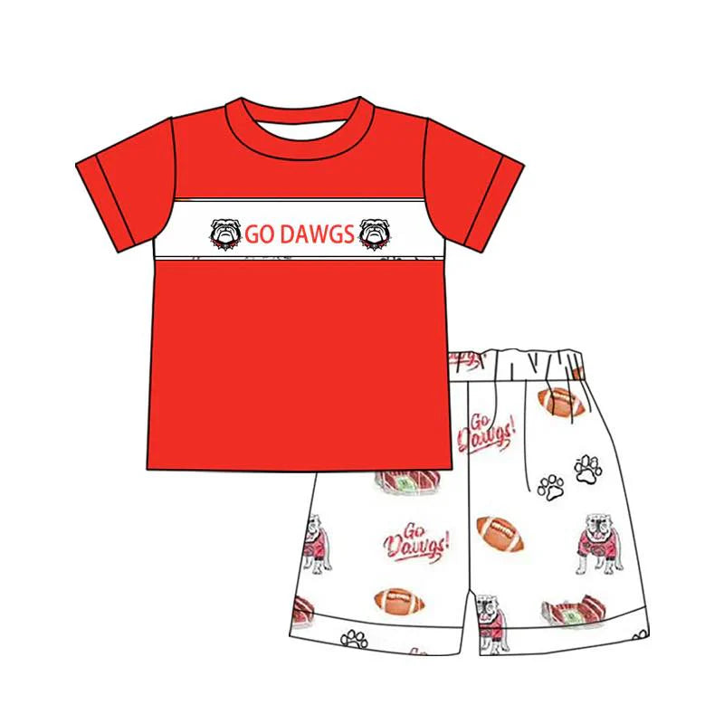 MOQ 3 pcs short sleeves dog red top shorts boys team clothes