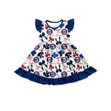 MOQ 3 pcs flutter sleeves T navy bows girls team dress