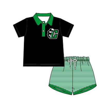 Deadline May 6 black green stripe polo shirt shorts boys team clothes