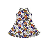 MOQ 5 pcs straps blue bow floral heart football girls team athletic dress