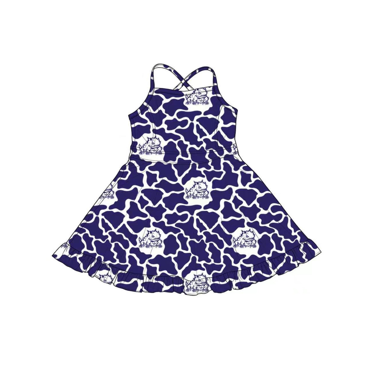 MOQ 5 pcs sleeveless straps frog camo girls team athletic dress