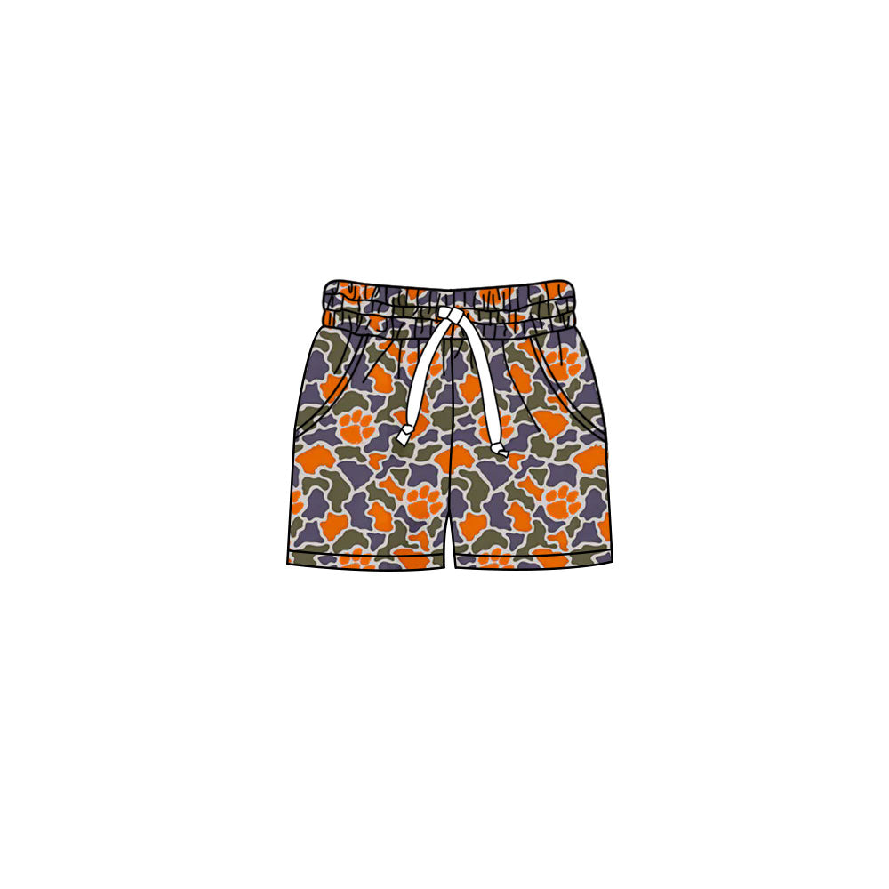 MOQ 5 pcs orange camo pockets kids boys team shorts