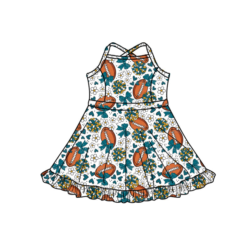 MOQ 5 pcs straps bow floral heart football girls team athletic dress