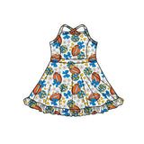 MOQ 5 pcs straps yellow blue bow floral heart football girls team athletic dress
