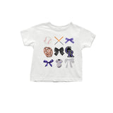 MOQ 3 pcs White short sleeves black bow C R baseball kids team shirt