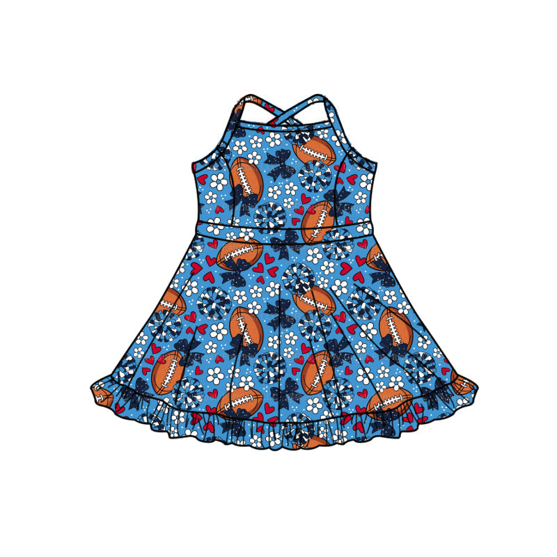 MOQ 5 pcs straps navy bow floral heart football girls team athletic dress
