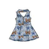 MOQ 5 pcs sleeveless star cowboy bow girls zipper team athletic dress