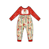 MOQ 5 PCS stripe santa long sleeves baby girls Christmas romper