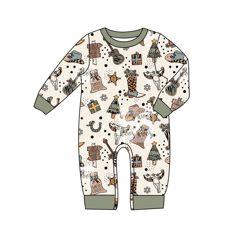 MOQ 5 PCS bull skull boots Christmas tree baby kids western romper