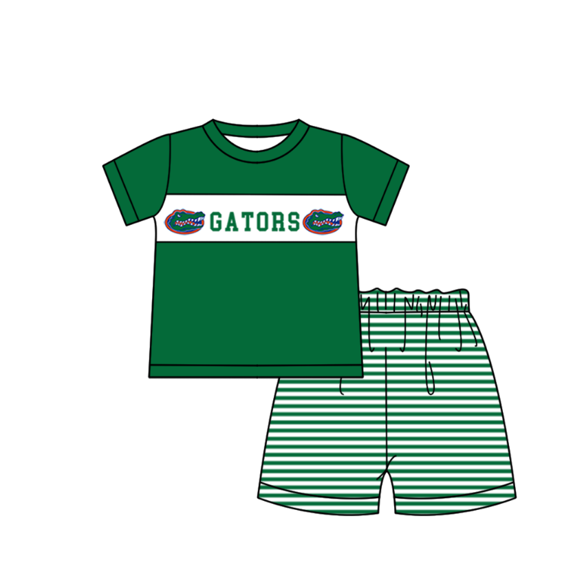 MOQ 5 pcs green short sleeves GATORS top stripe shorts boys team outfit