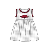 MOQ 5 pcs maroon ruffle sleeveless white polka dots girls team dresses