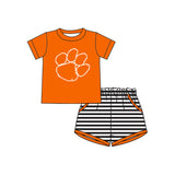 MOQ 5 pcs orange top stripe shorts boys team outfits