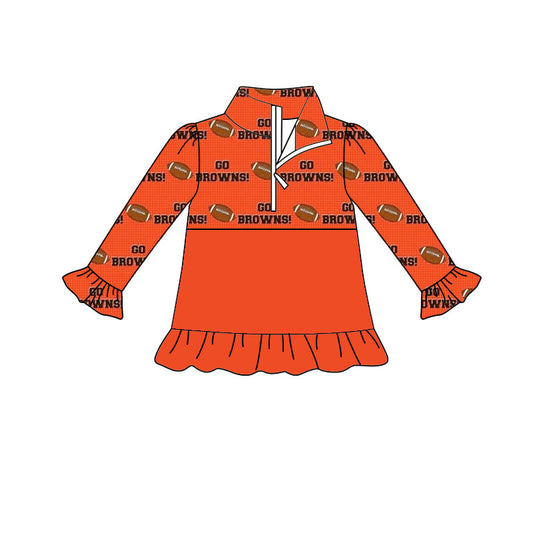 MOQ 3 pcs orange go football ruffle long sleeves kids girls team zipper pullover