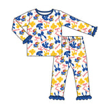 MOQ 3 Long sleeves K U blue bow kids girls team pajamas