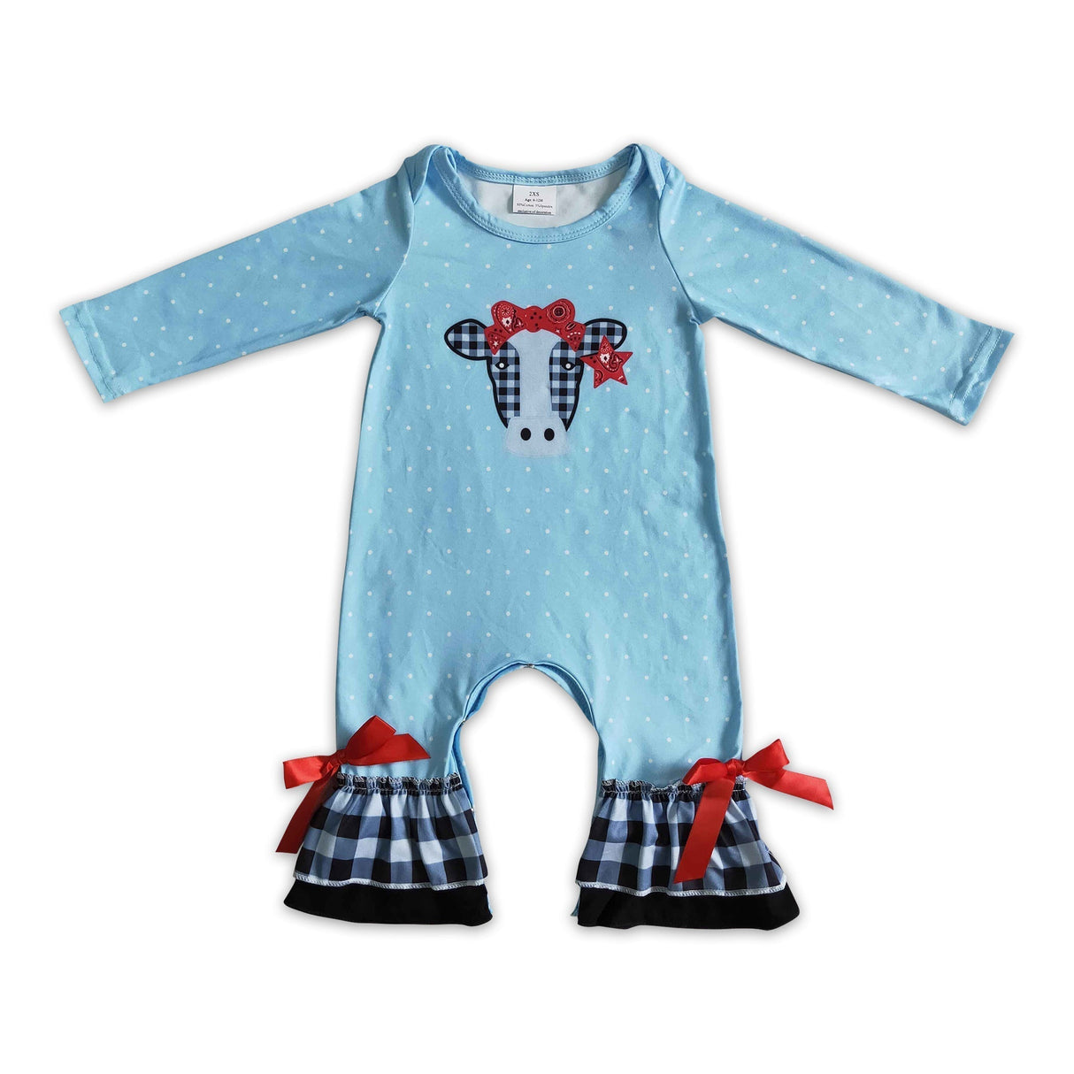 Girl Cow Head Plaid Romper