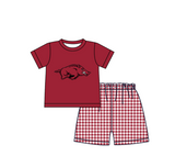 MOQ 5 pcs maroon short sleeves top plaids shorts boys team outfit