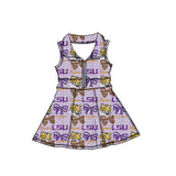 MOQ 5 pcs sleeveless tiger bow girls zipper team athletic dress