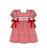 MOQ 5 pcs Short sleeves red stripe TIGERS girls team dresses