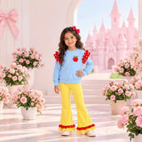 MOQ 5 Long sleeves princess polka dots ruffle top pants girls outfits