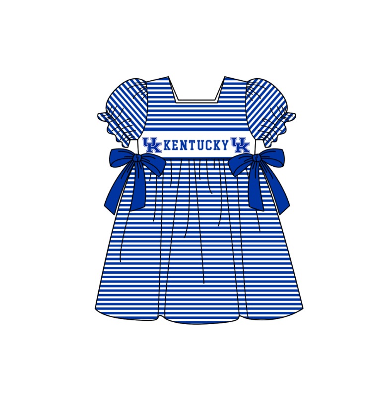 MOQ 5 pcs Short sleeves blue stripe U K girls team dresses