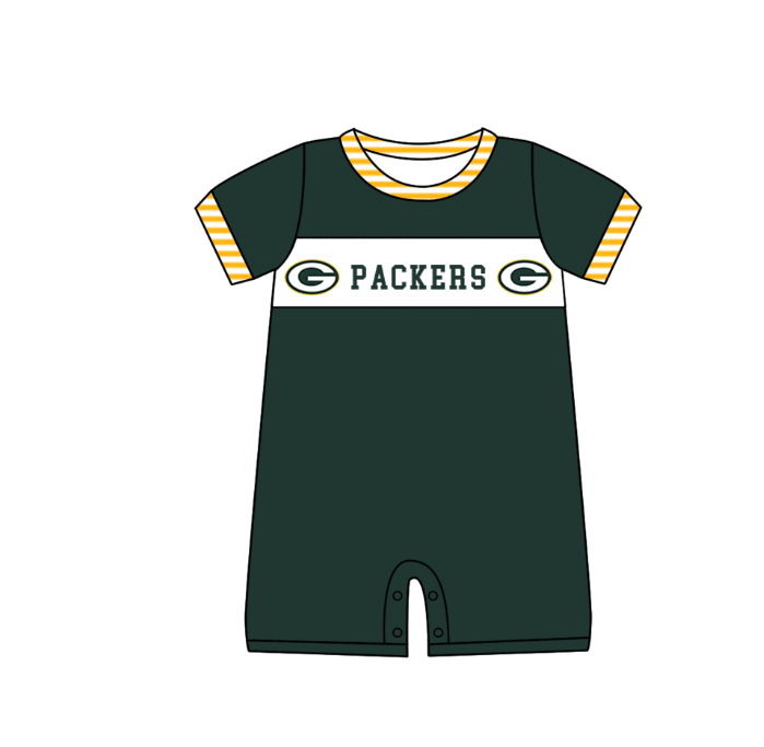 MOQ 5 pcs dark green short sleeves G baby boys team romper