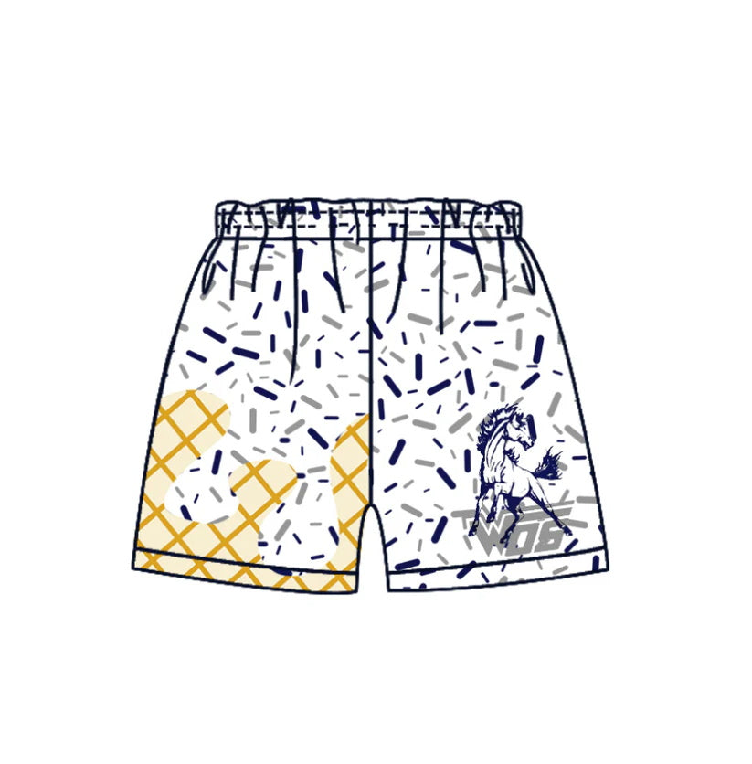 MOQ 3 pcs horse white ice cream sprinkle kids boys team shorts