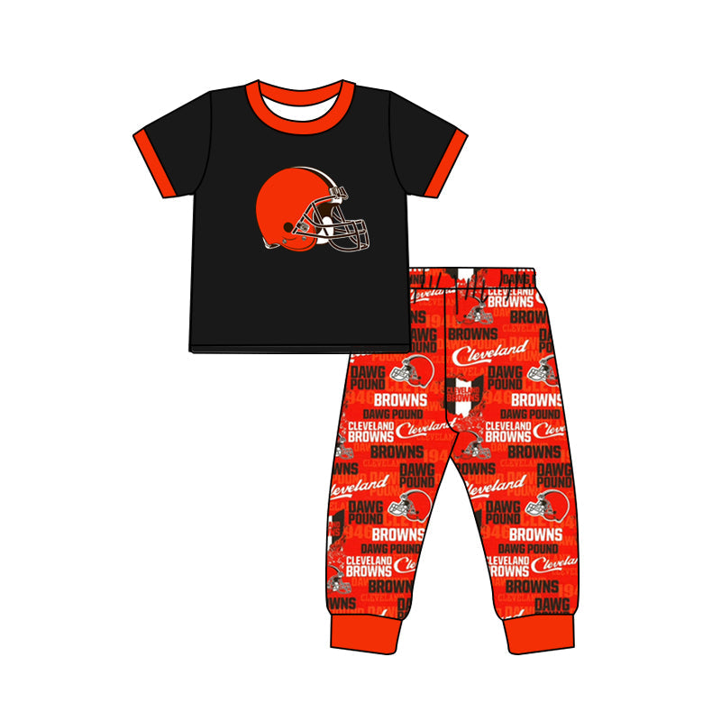 MOQ 3 pcs black top orange pants boys team clothes