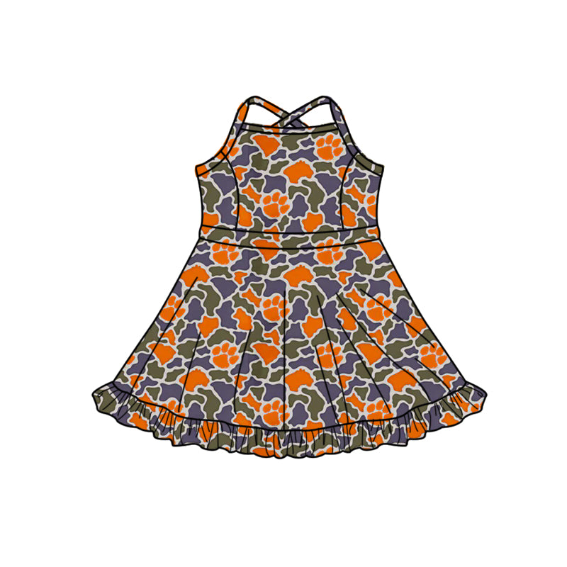 MOQ 5 pcs straps orange camo girls team athletic dress