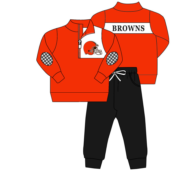 MOQ 3 pcs Orange B pullover black pants boys team outfits