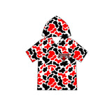 MOQ 5 pcs red black camo short sleeves boys team hoodie