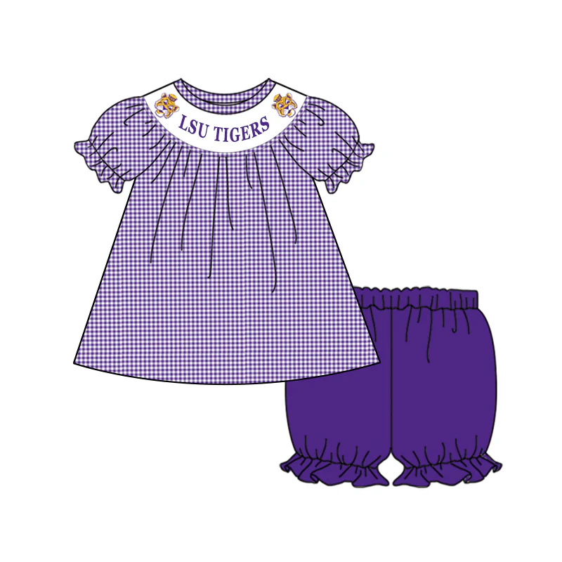 Deadline May 18 purple plaid tiger tunic shorts girls team clothes