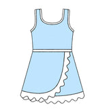 Sleeveless light blue scallop princess kids girls athletic dress