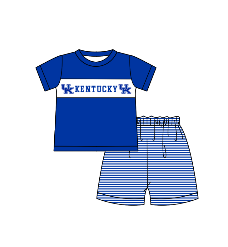 MOQ 5 pcs Blue short sleeves U K top stripe shorts boys team outfit