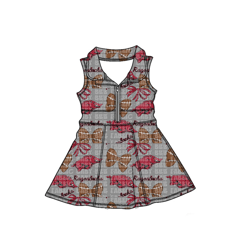 MOQ 5 pcs sleeveless hogs bow girls zipper team athletic dress