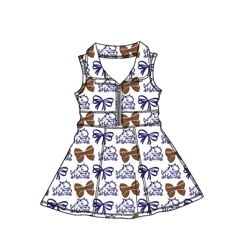 MOQ 5 pcs sleeveless frog football bow girls team athletic dress