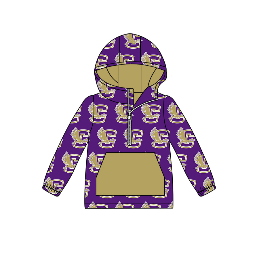 MOQ 3 purple long sleeves pocket kids team zipper hoodie