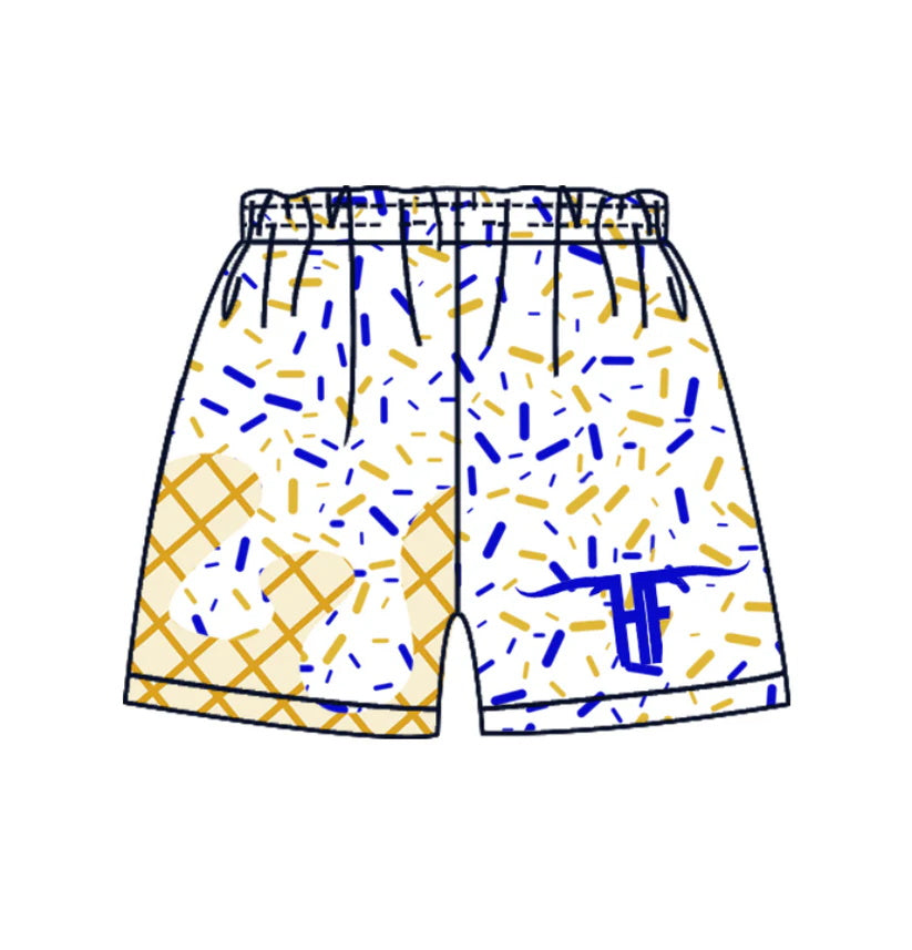 MOQ 3 pcs white blue ice cream sprinkle kids boys team shorts