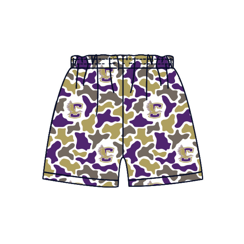 MOQ 5 pcs purple camo kids boys summer team shorts