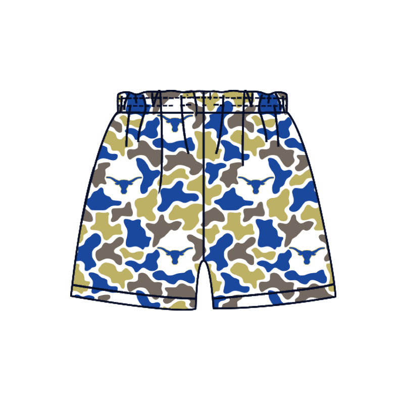 MOQ 5 pcs blue camo kids boys summer team shorts