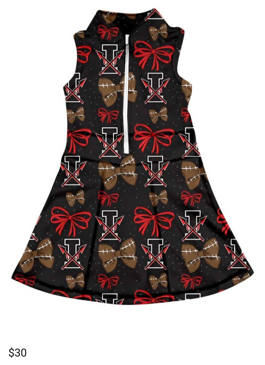 MOQ 5 pcs sleeveless I football bow girls team athletic dress