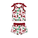 MOQ 3 pcs sleeveless S red bow top shorts girls team clothes