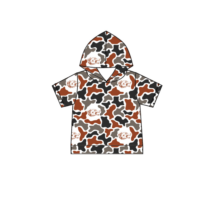MOQ 5 pcs wolf camo short sleeves boys team hoodie